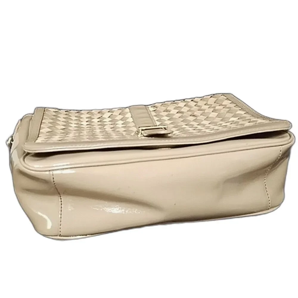 Cole Haan Patent Leather Nude Woven Heritage weave messenger flap Shoulder Bag